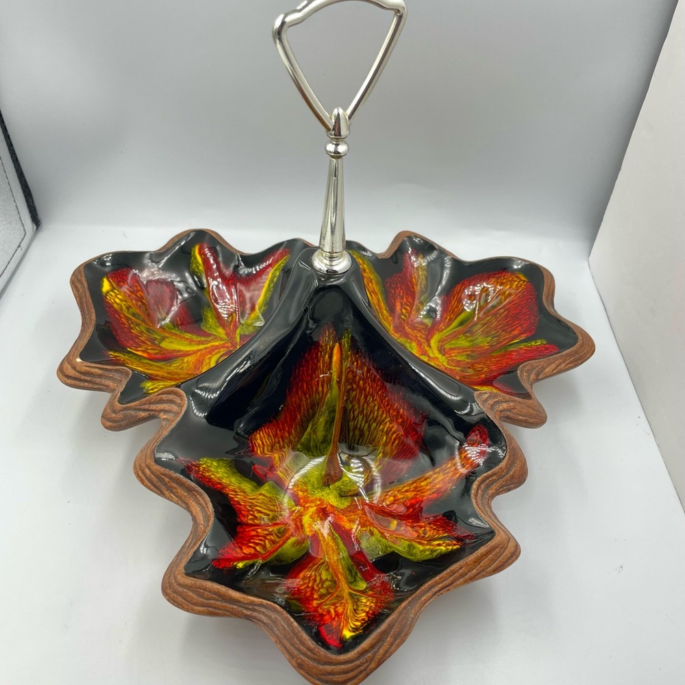 Vintage MCM Sequoia drip glaze pottery divided candy nut dish 607 USA